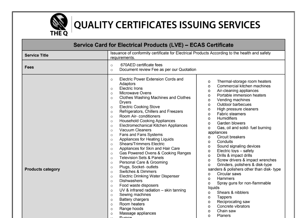 requirements for electrical products or lve ecas certificate -