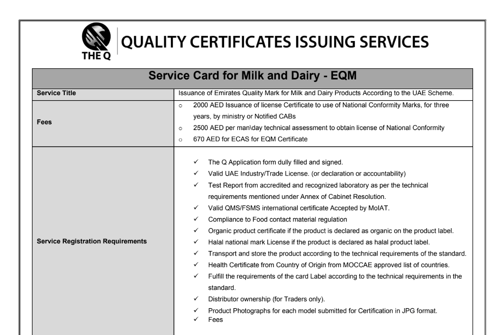 requirements for milk dairy products eqm certificate -